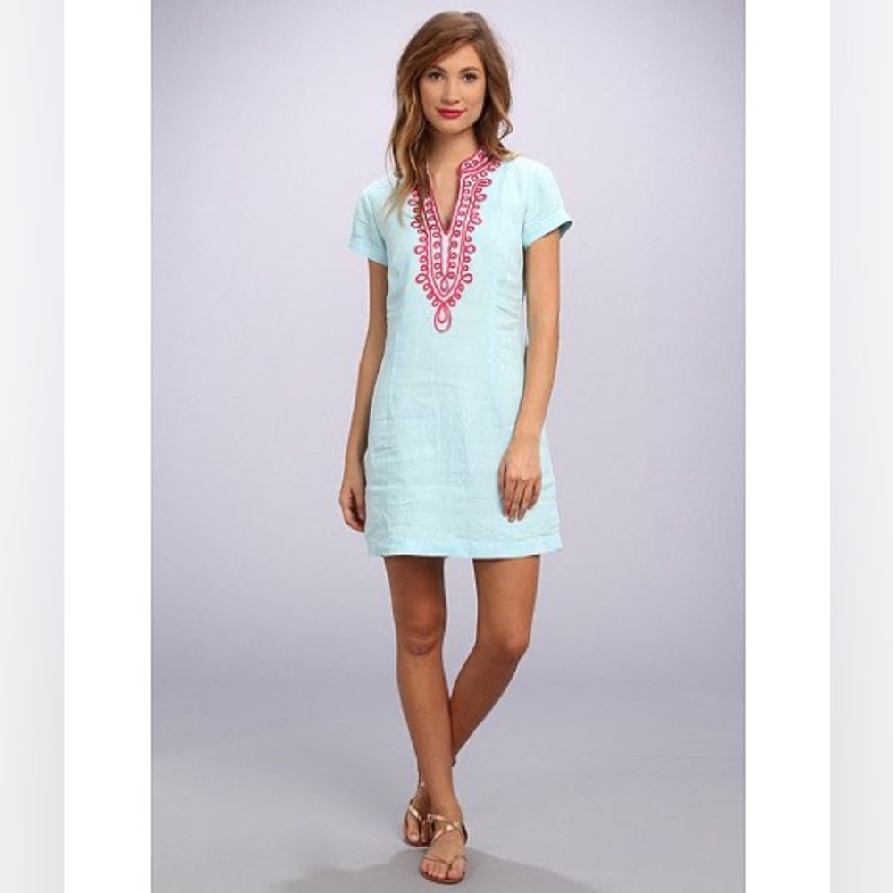 Lilly Pulitzer Light Blue Mini Dress with Pink Embroidery
